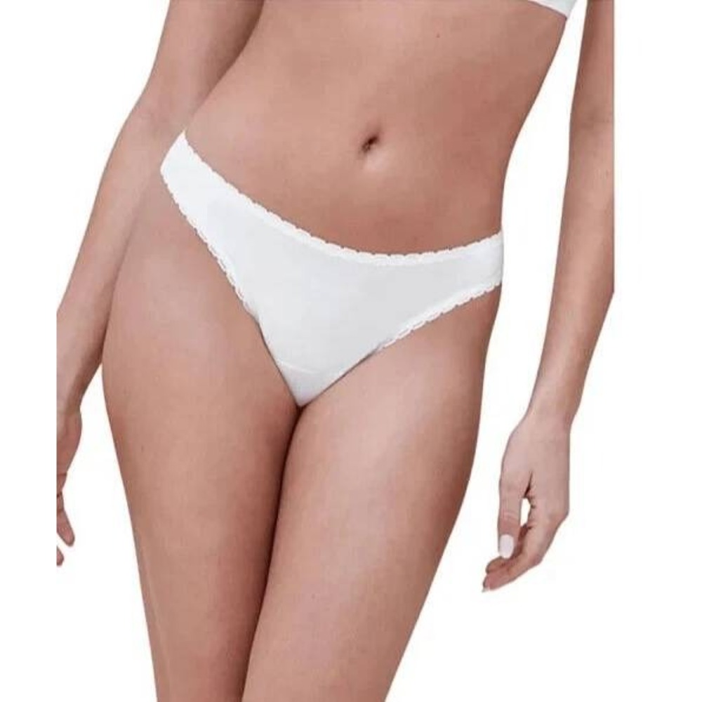 Skarlett Blue White Cotton Thong Panty with Lace Trim Size M / #8133